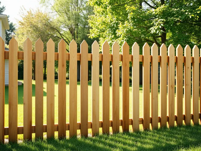 Beautifully installed wooden fence with lush green backyard